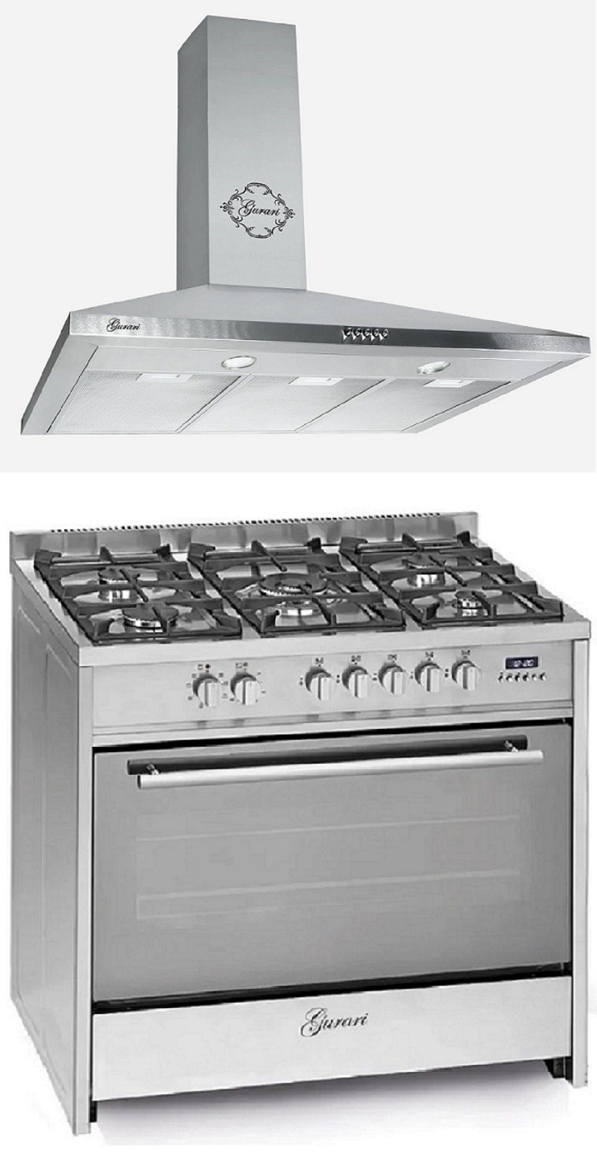 GURARI Gas-Standherd GCH E 911 X+GCH C 147 IS 9., mit 1-fach-Teleskopauszug, Gas Elektro Standherd 8 Funktionen+Dunstabzugshaube 90 cm