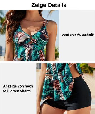 B.X Tankini Zweiteiliger Damen-Badeanzug mit hoher Taille und geteiltem Badeanzug Sommeranzug, Strand-Badehose, Oberteil mit zwei Trägern