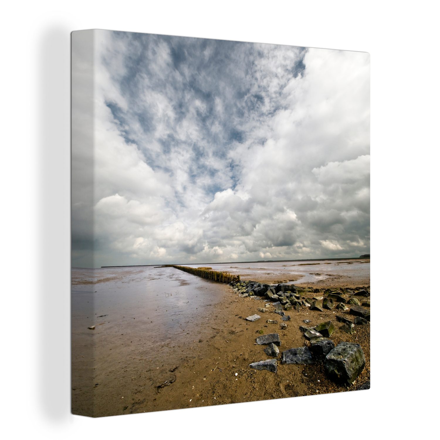 OneMillionCanvasses® Leinwandbild Wattenmeer - Strand - Steine, (1 St), Leinwand Bilder für Wohnzimmer Schlafzimmer