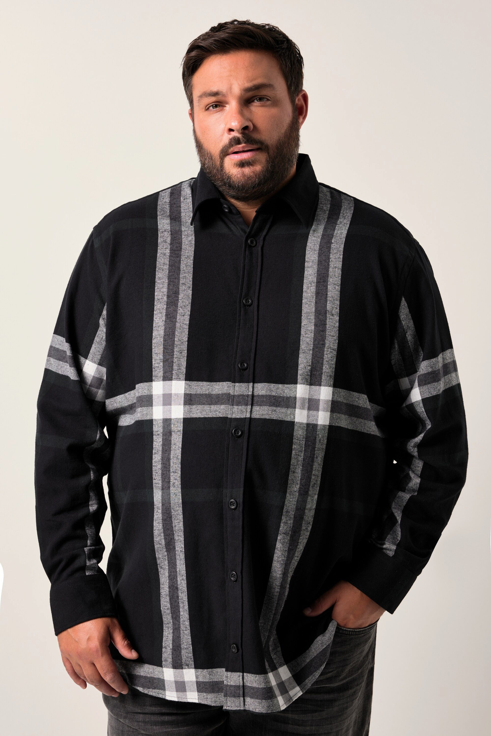 Men Plus Businesshemd Karo-Flanellhemd Langarm Kentkragen Comfort Fit