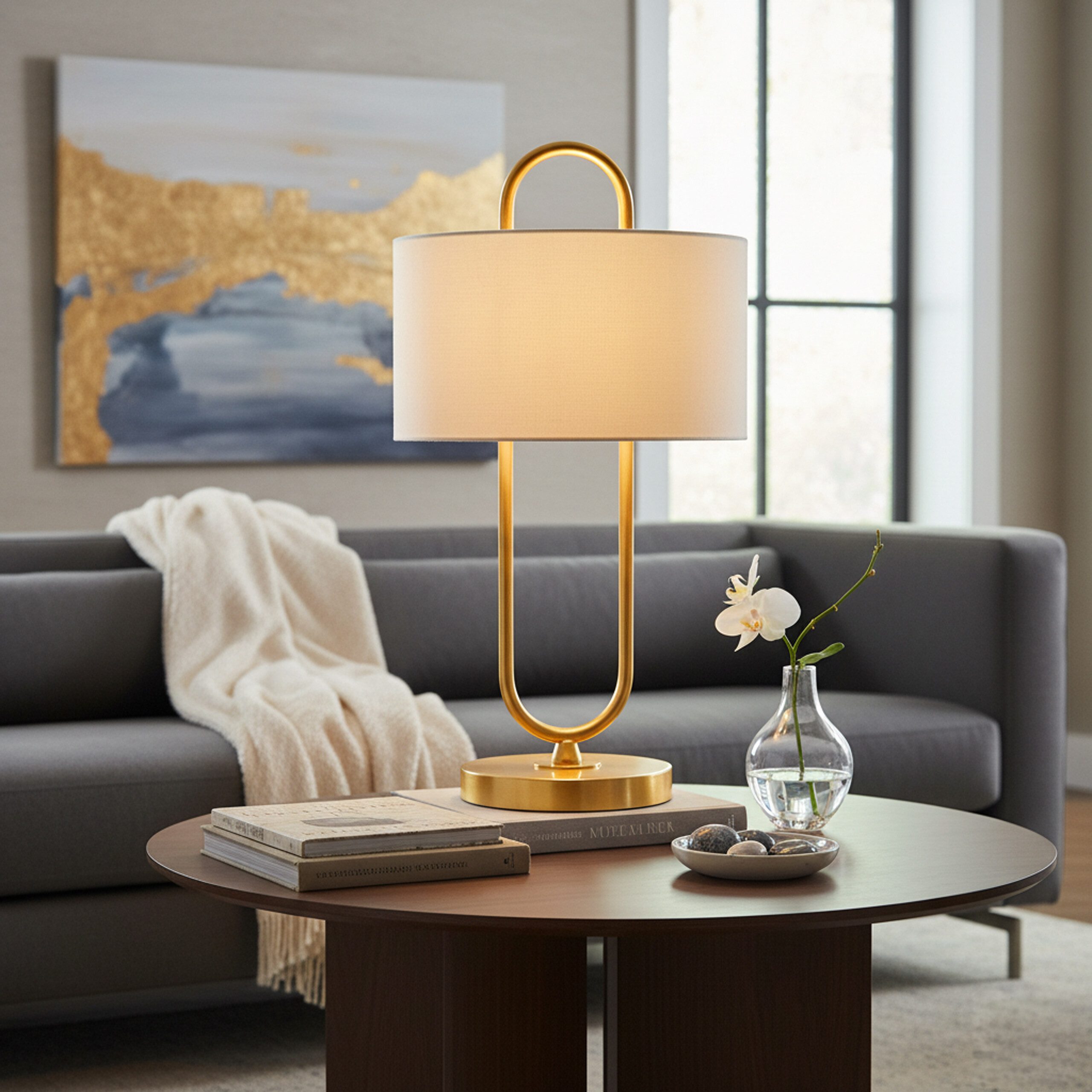 relaxdays Nachttischlampe Tischlampe U-Form mit Leinenschirm, Ein-/Ausschal günstig online kaufen