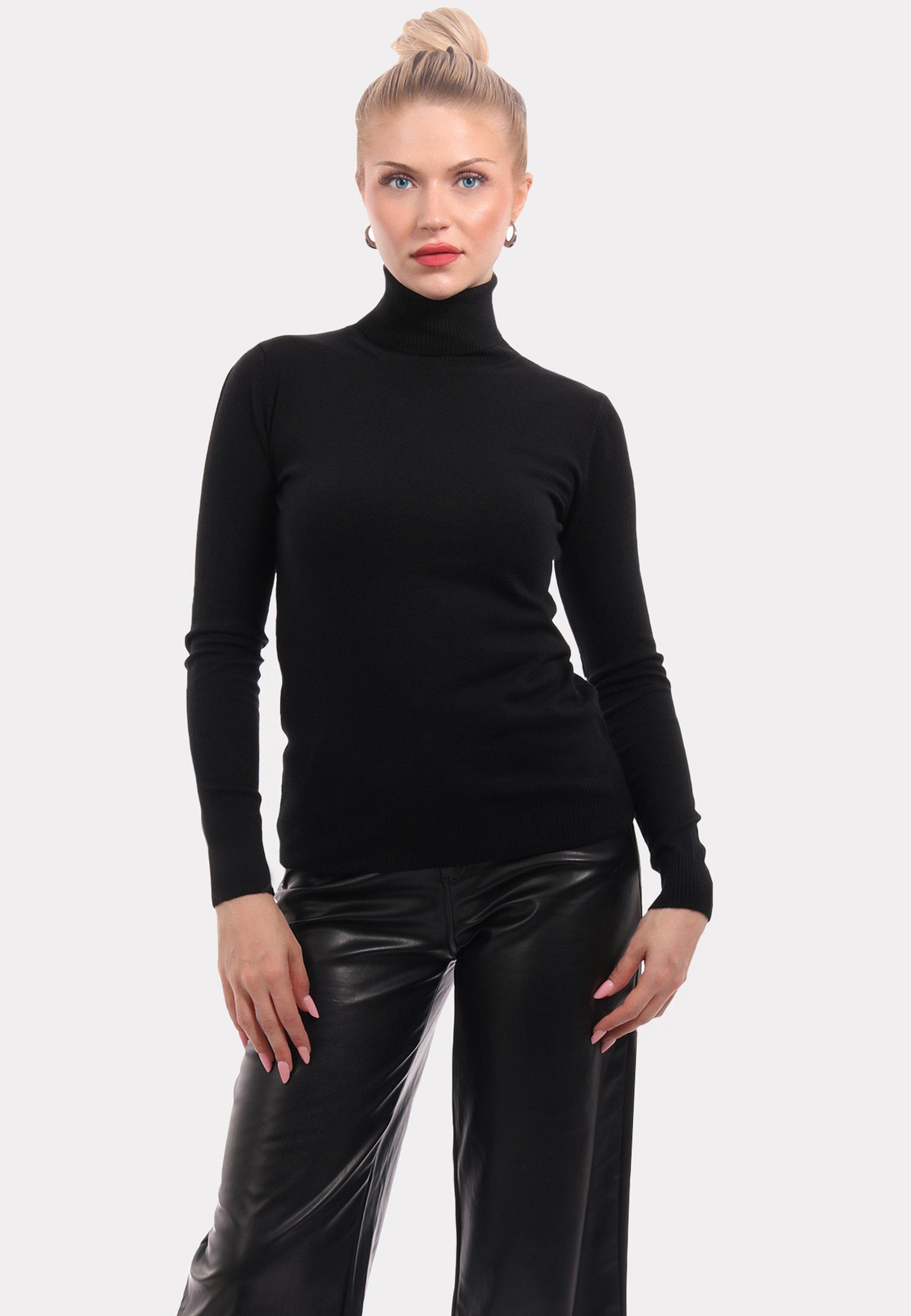 YC Fashion & Style Rollkragenpullover Basic Rollkragenpullover aus Feinstrick (1-tlg) in Unifarbe schwarz