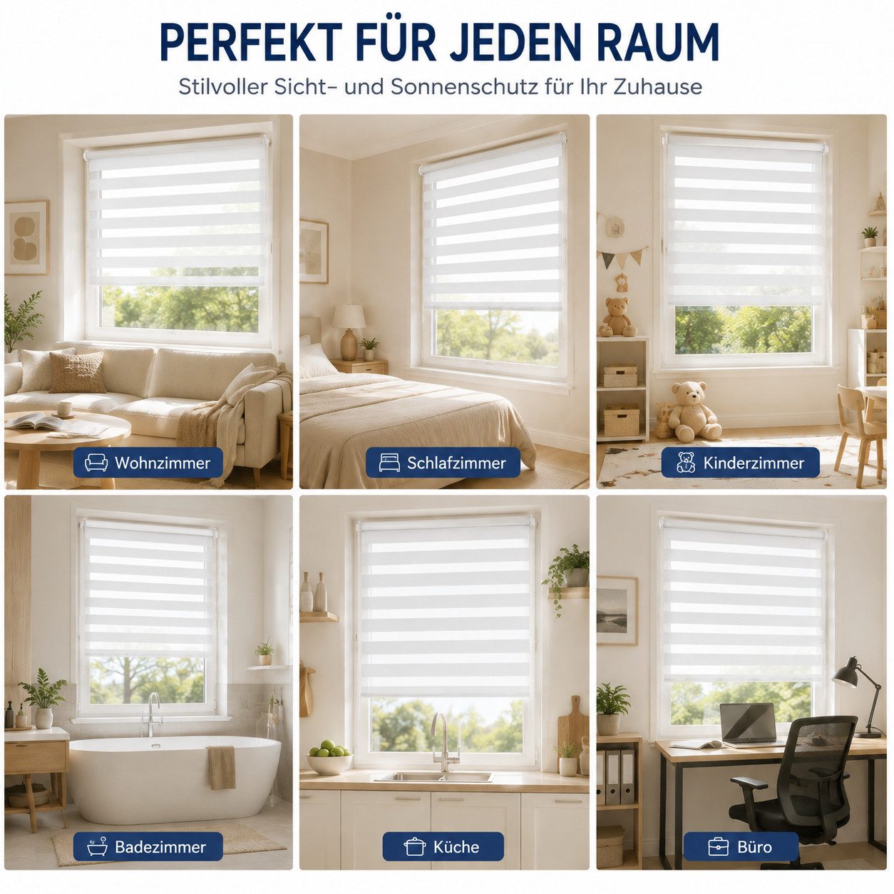 Doppelrollo Doppelrollo Rollos für Fenster ohne Bohren oder mit Bohren, Sekey, Klemmfix, für Fenster und Tür, freihängend mit Klemmträger, Seitenzugrollo