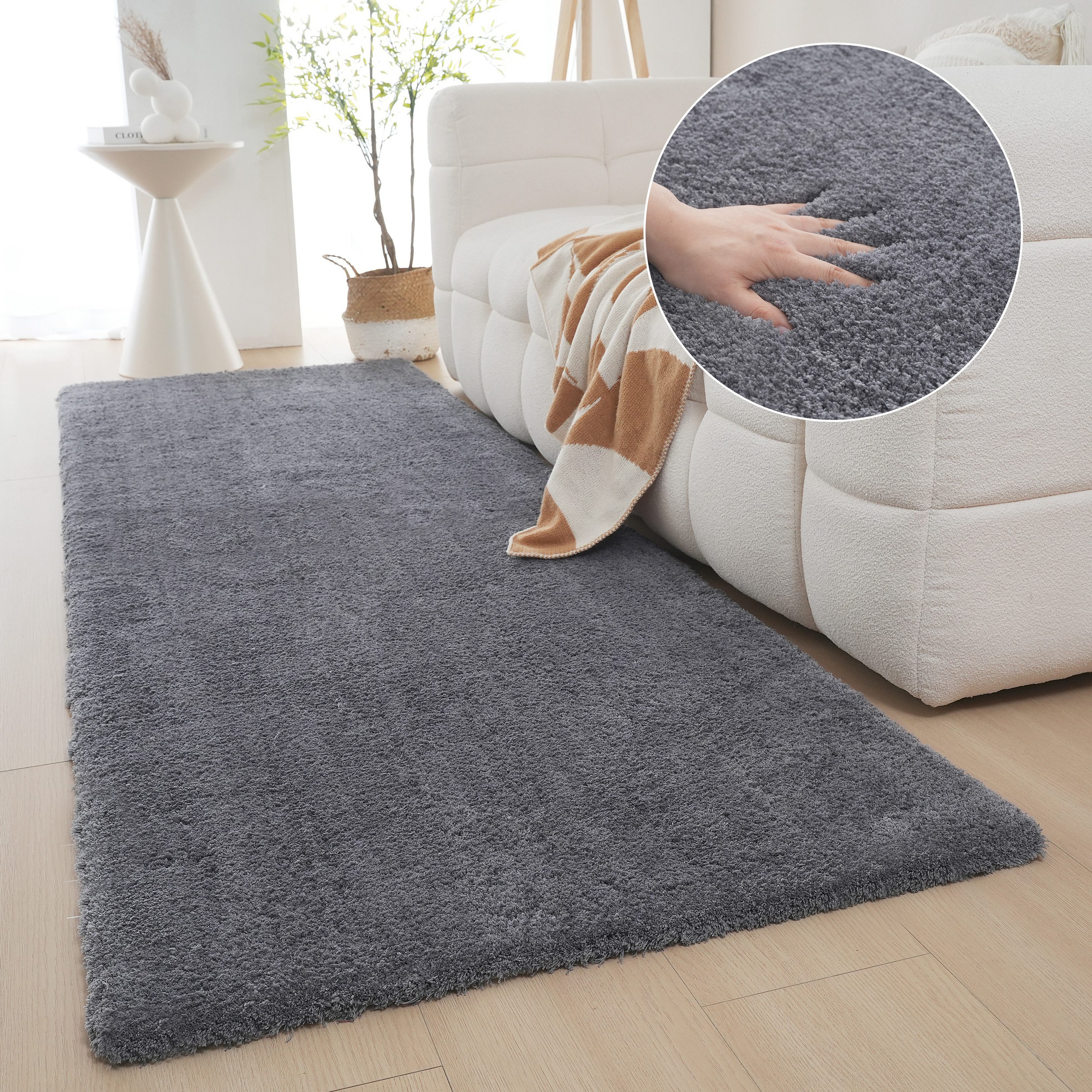 OTTO home Hochflor-Läufer Microfaser Teppich Magong, besonders weich, sehr feiner Flor, rechteckig, Höhe: 25 mm, uni Teppiche, Wohnzimmer, Schlafzimmer, Kinderzimmer, Flur, Brücke