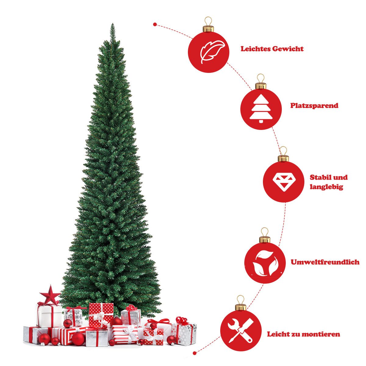 COSTWAY Künstlicher Weihnachtsbaum, 270cm, mit 1500 PVC Nadeln, Metallständer