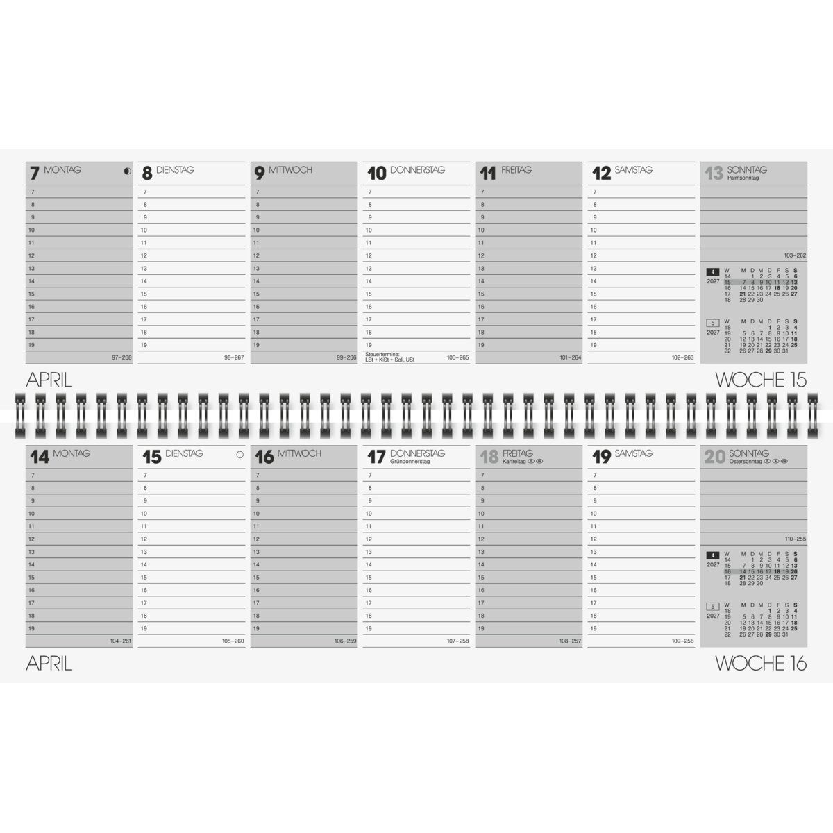 BRUNNEN Schreibtischkalender Querkalender 771 32,6x10,2cm 1 Woche/Seite Metallico Karton-Umschlag f