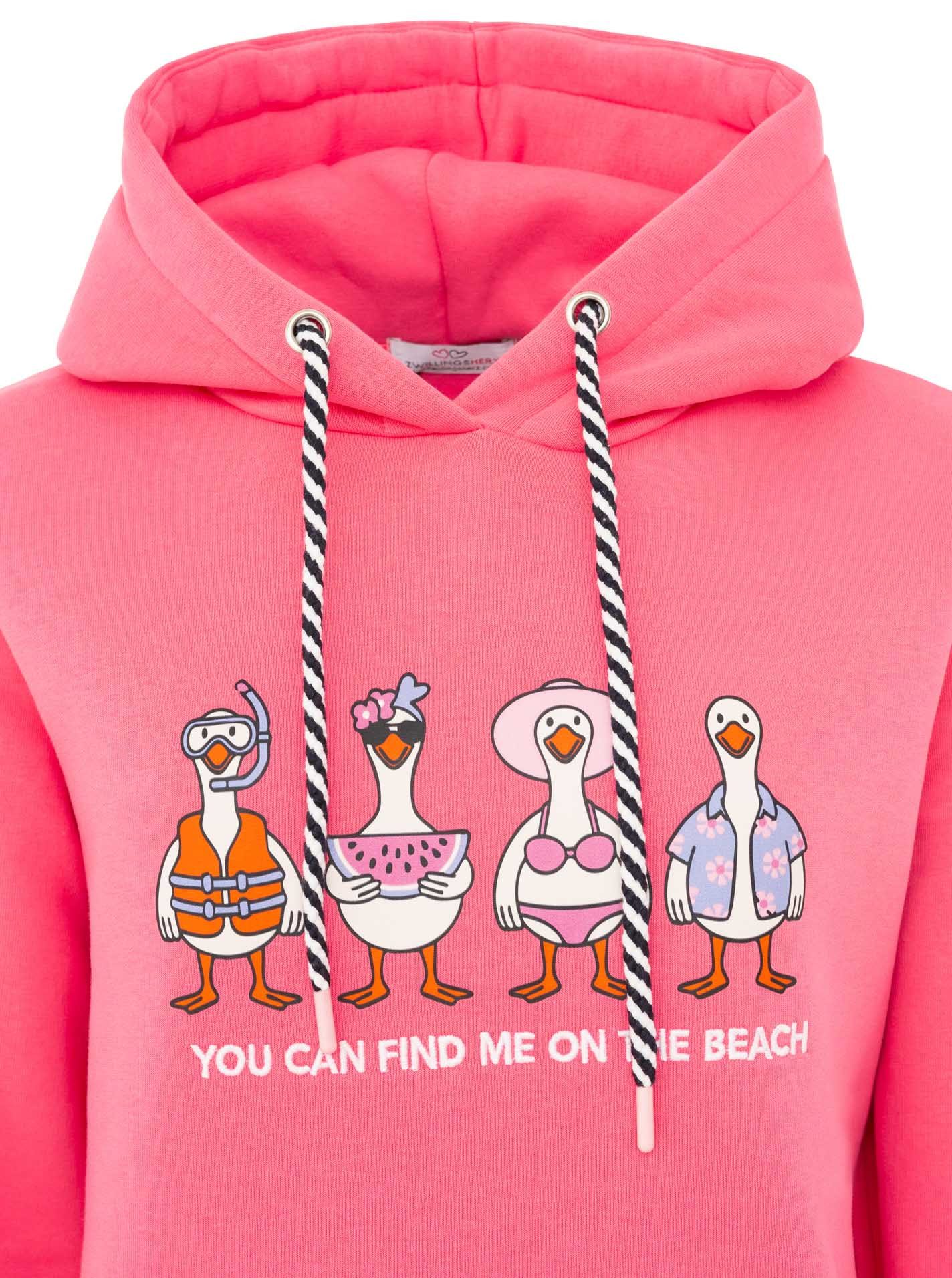 Zwillingsherz Hoodie "Summer Ducks" lustiges Möwen Motiv, Kapuze mit gestreifter Kordel, Kängurutasche – Bild 5 von 5