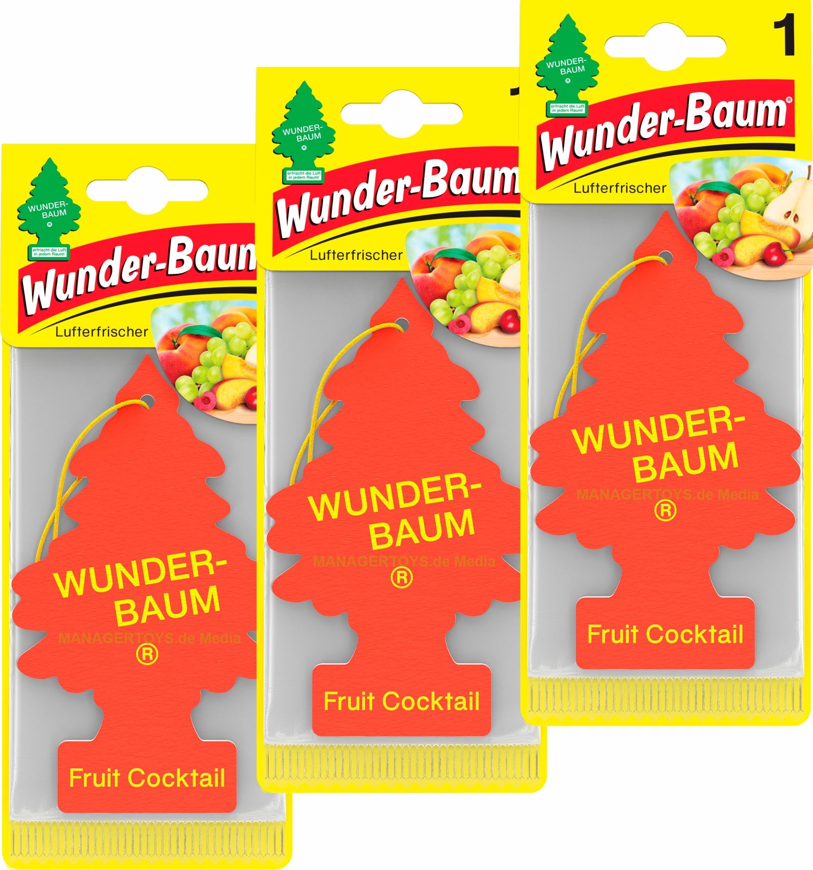 Wunder-Baum Raumduft 3er Fruit Frucht Cocktail Duftbäumchen Birne Kirsche Pfirsich Traube
