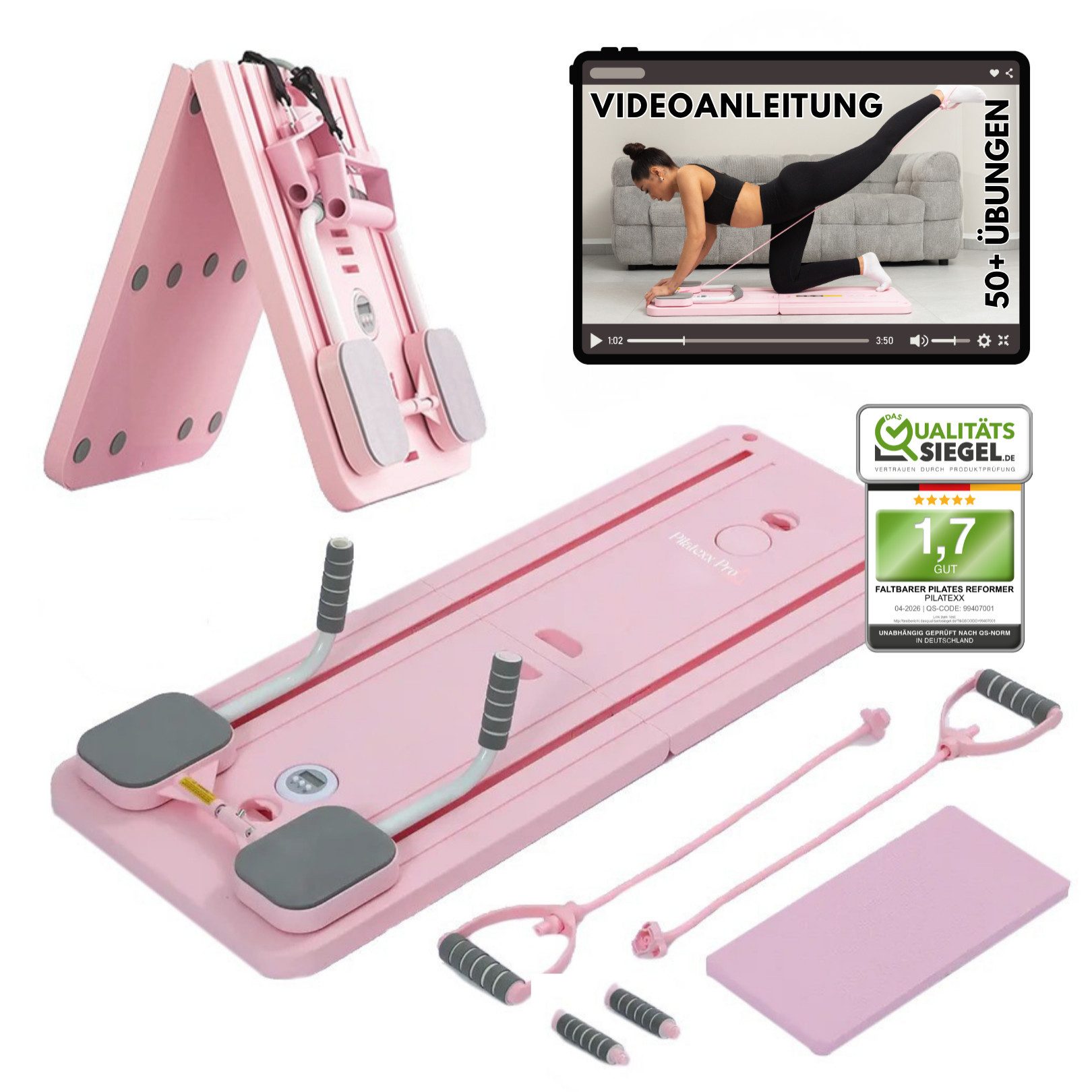 Pilates-Reformer PLTX - Faltbarer Pilates Reformer mit Videobibliothek (50+ Übungen)