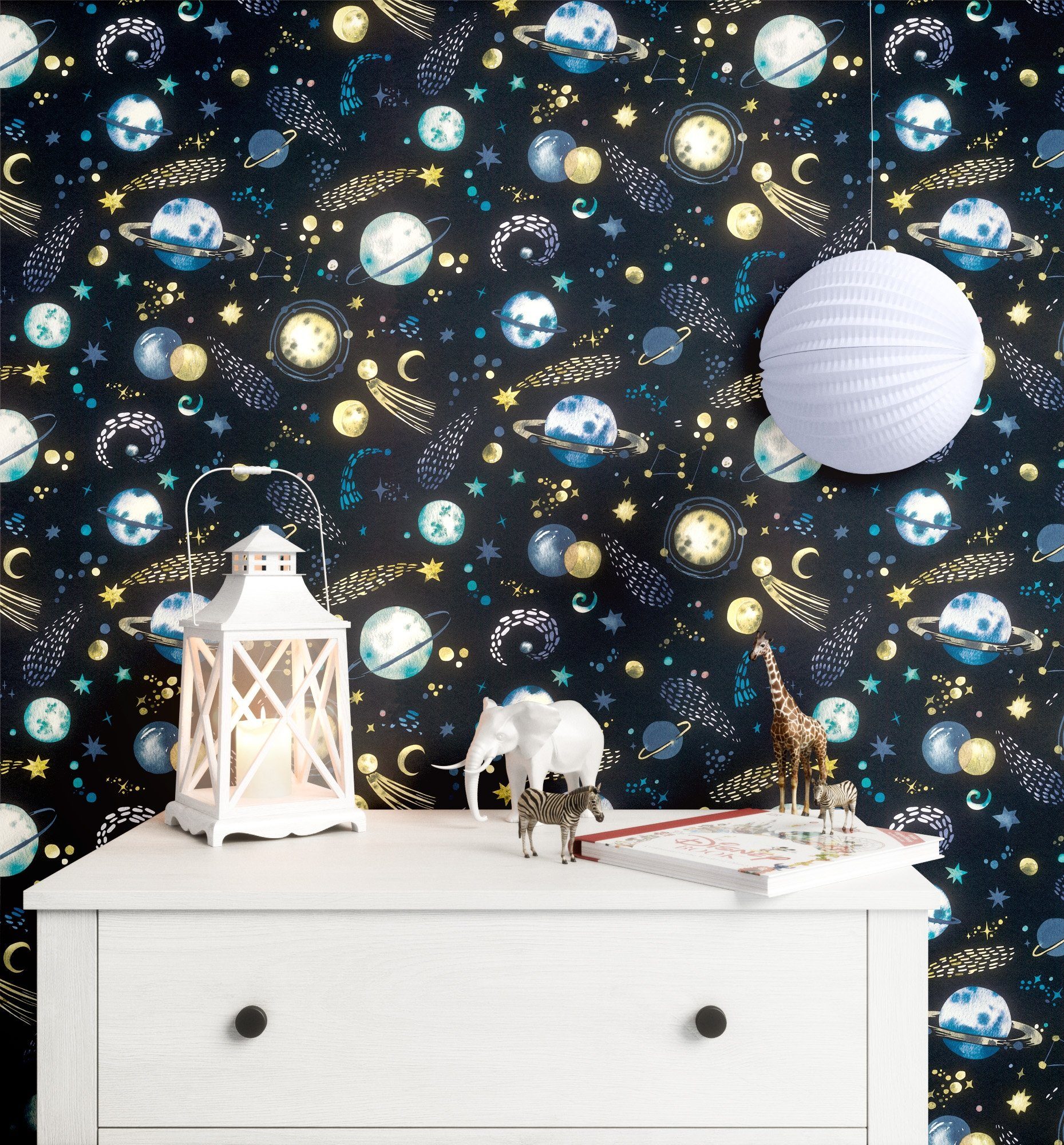 Newroom Vliestapete, Blau Tapete Kinder Galaxie - Kindertapete Jugendtapete günstig online kaufen