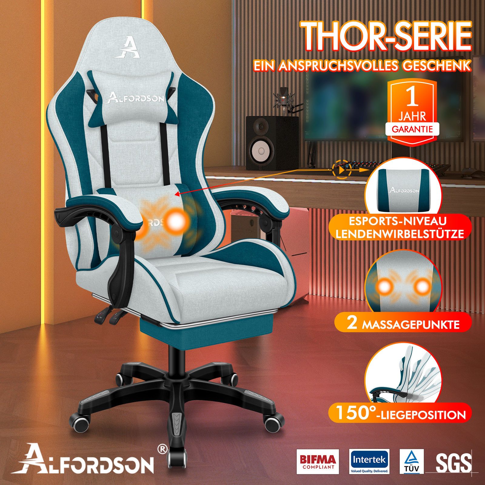 ALFORDSON Bürostuhl Gaming-Stuhl, Massage-Gaming-Stuhl, Ergonomischer Gamer günstig online kaufen