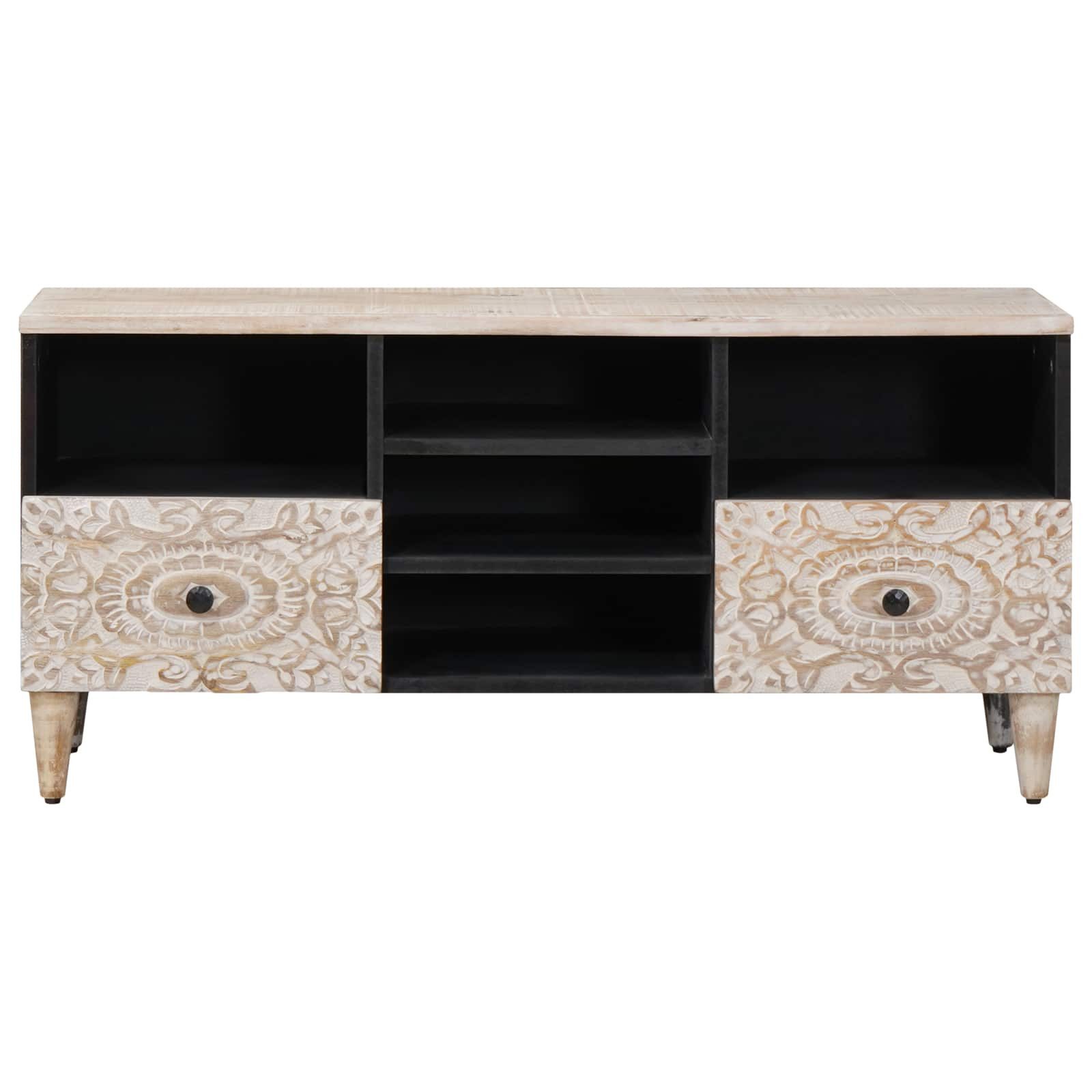 vidaXL TV-Schrank TV-Schränk mit Regal Weiß 100 x 33,5 x 46 cm Massivholz (1-St)