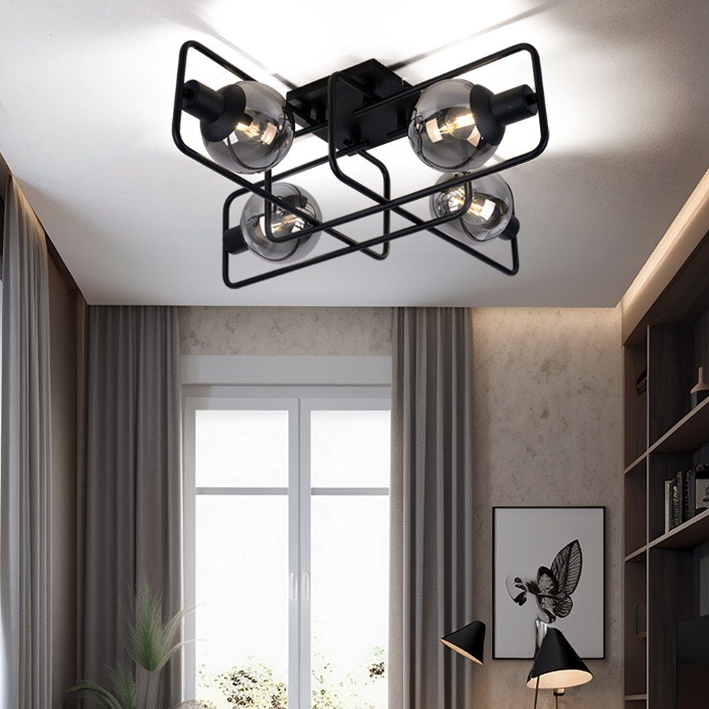 GLOBO LIGHTING Kugelleuchte, Leuchtmittel nicht inklusive, Deckenleuchte schwarz Industriell Deckenlampe Retro rauchfarben