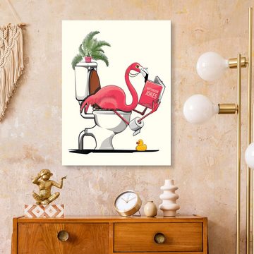 Posterlounge Acrylglasbild Wyatt9, Flamingo sitzt auf der Toilette, Badezimmer Digitale Kunst