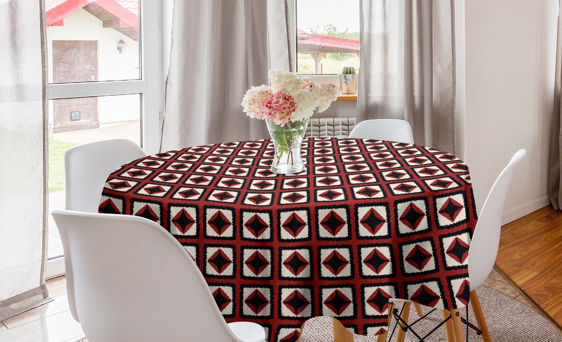Abakuhaus Tischdecke Kreis Tischdecke Abdeckung für Esszimmer Küche Dekoration, Geometrisch Rasterstil Squares