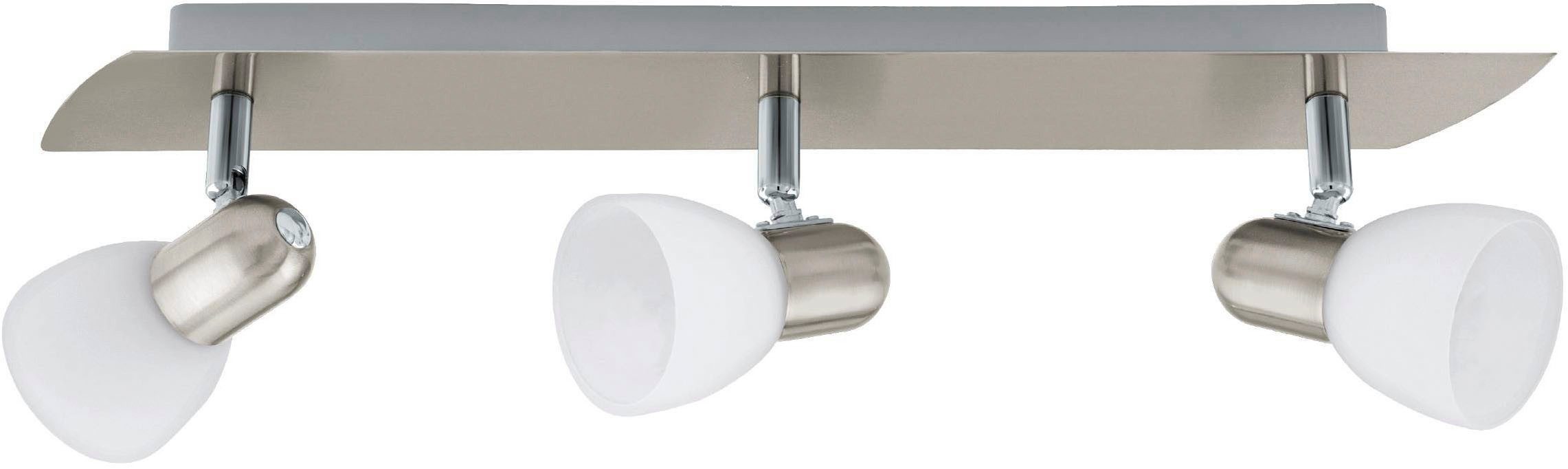 EGLO Deckenleuchte Enea Deckenlampe, Deckenstrahler aus Metall und Glas, E14, Lampe, ohne Leuchtmittel, Spot - L50 x B7 cm - nickel-matt - 3X40W exkl.