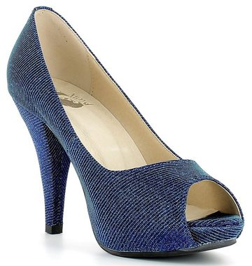 Andrea Conti Glitzer Peeptoe Damen Schuhe - Blau Pumps