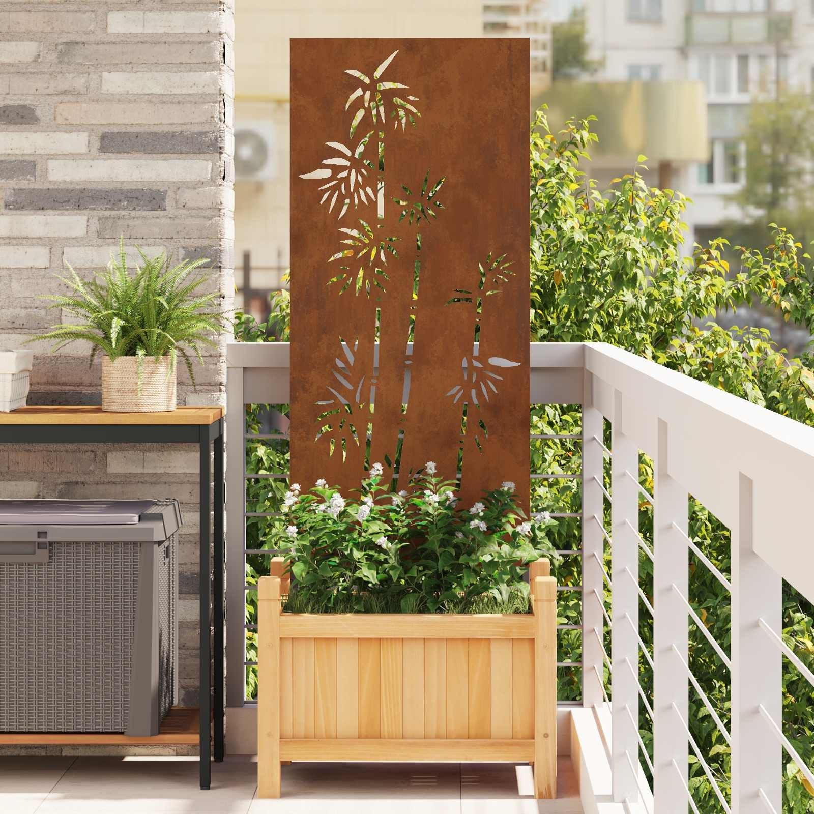 vidaXL Wandbild Garten Sichtschutz-Leinwand Floral Rostoptik 50 x 140 cm, (1 St) – Bild 2 von 5