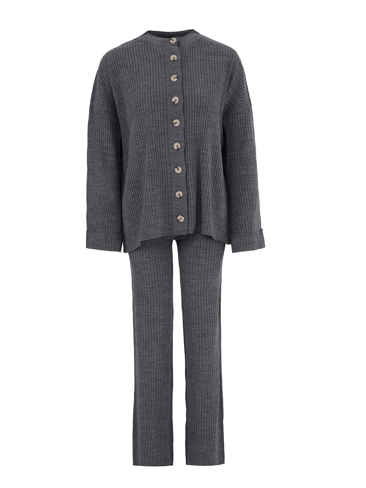 Freshlions Langarmshirt & Hose Freshlions Cardigan Pants Set dunkelgrau