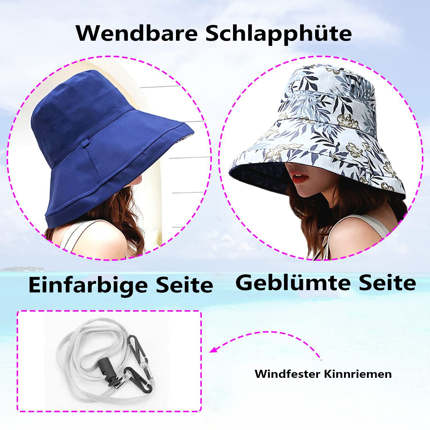 Zaewry Sonnenhut Sonnenhut für Damen mit breiter Krempe – UV-Schutz Fischerhut Sonnenhut Sommerhut,Geeignet für Strand,Gartenarbeit und Reisen