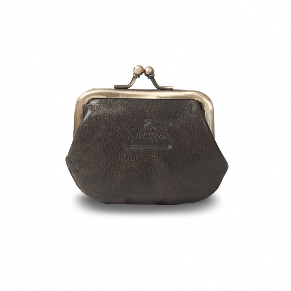 BRANCO Mini Geldbörse Retro Geldbeutel, Bügelbörse, Damen, Leder, Schwarz-Grün, Branco 79766
