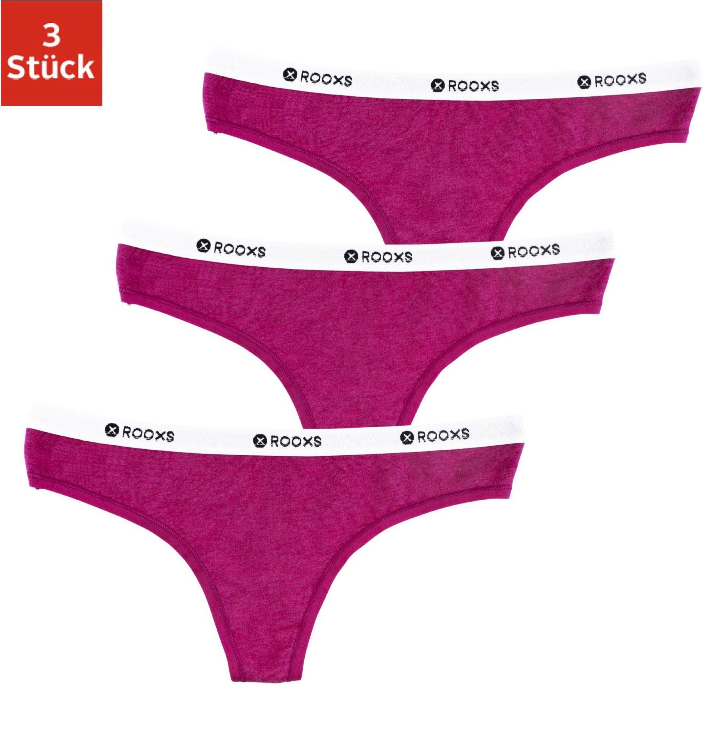 String Pink Tanga Baumwolle (3-St) Damen Tanga ROOXS Unterhosen Unterwäsche