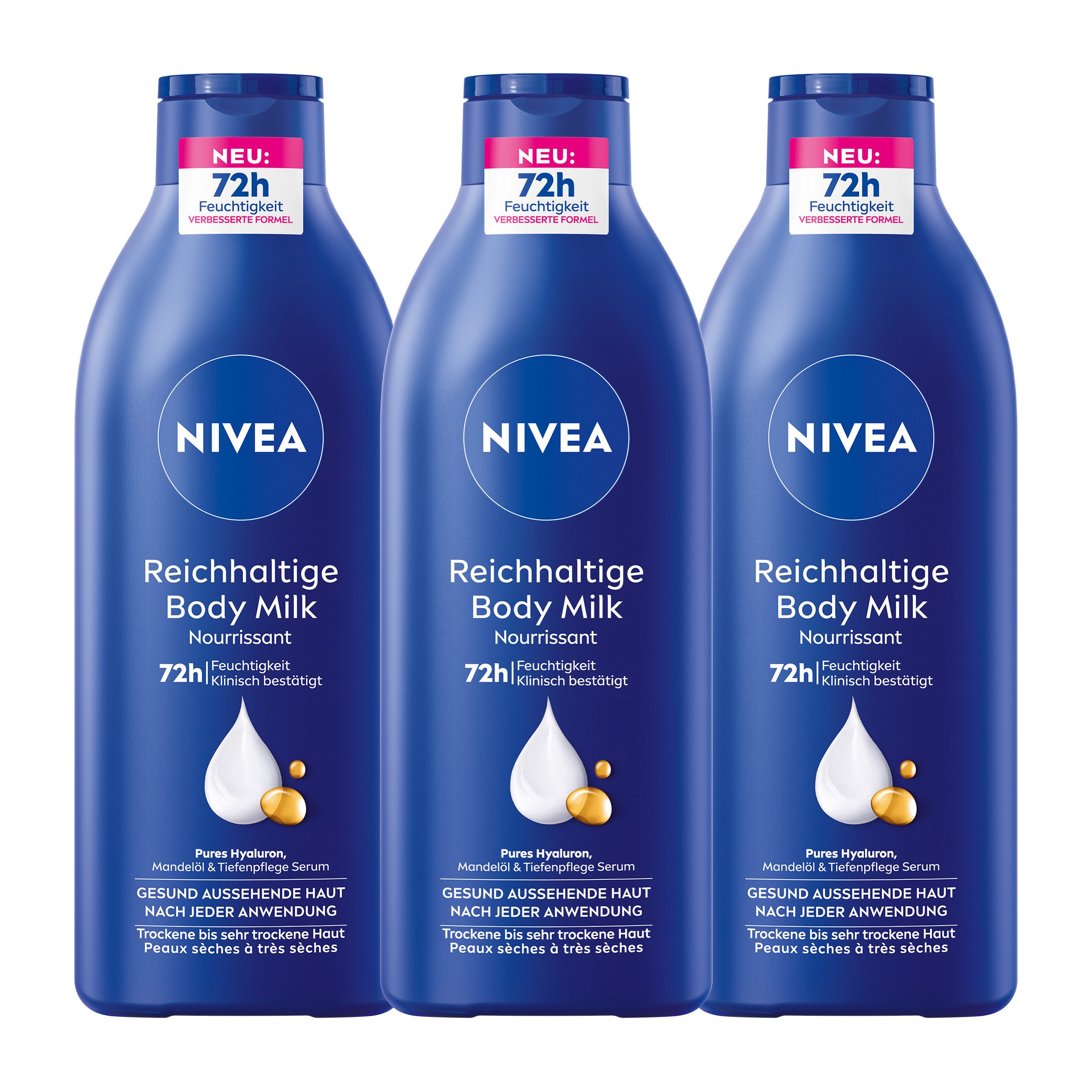 Bodylotion Reichhaltig 3 x 400ml Hyaluron, Mandelöl Tiefenpflege Serum