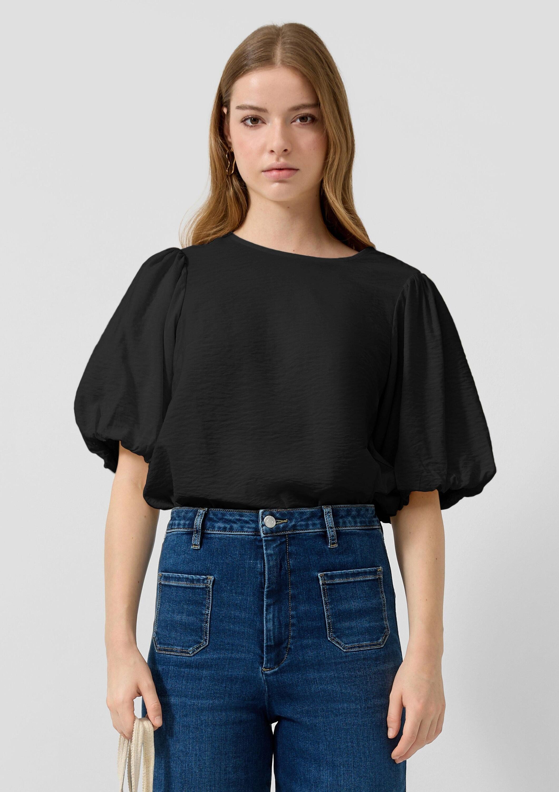 QS Kurzarmbluse Bluse Strukturierte Bluse mit Ballonarm