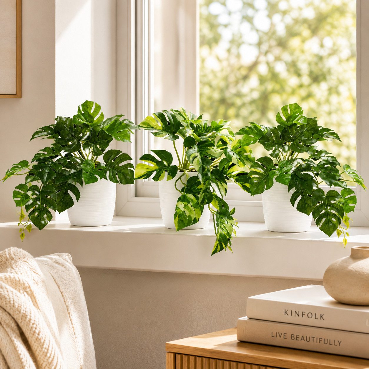 Kunstpflanze Künstliche hängepflanzen im Keramiktopf, Kunstpflanze hängend Efeu, Eukalyptus, Monstera, Zebrapflanze, PASCH – Bild 2 von 5