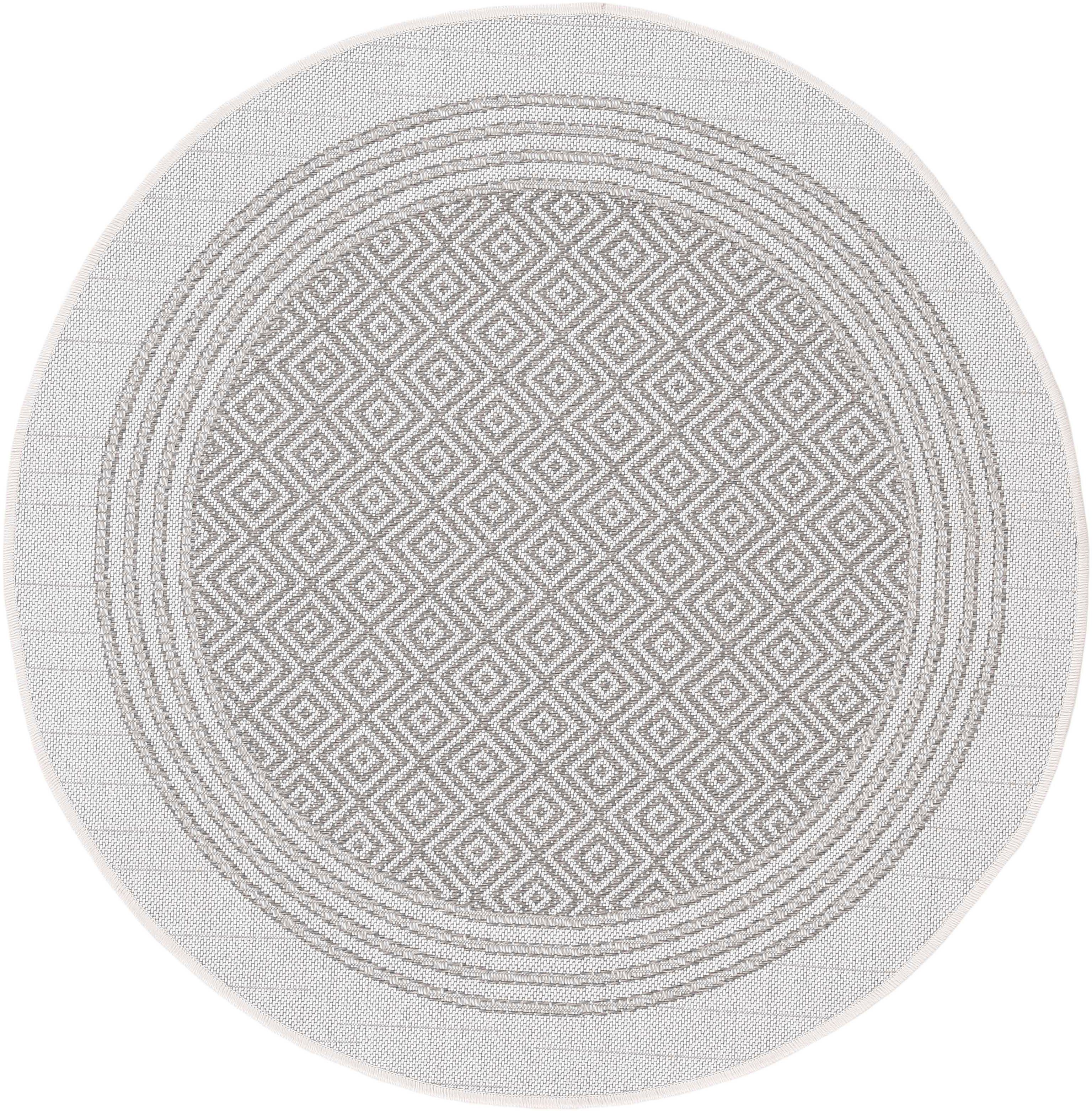 Teppich Boho 103, carpetfine, rund, Höhe: 4 mm, robustes Flachgewebe, Sisal Optik, UV-beständig, Außenbereich | Kurzflor-Teppiche