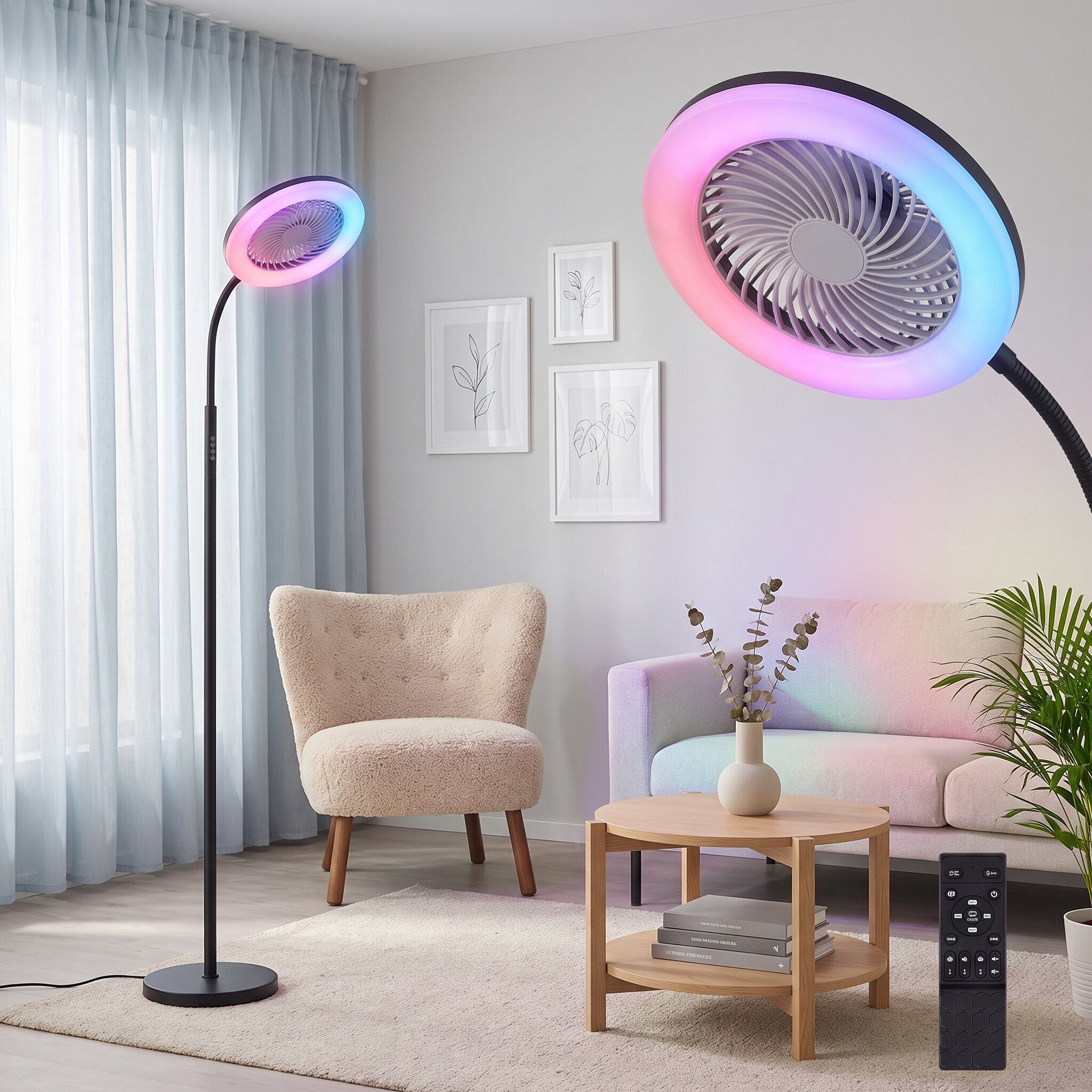 oyajia Standventilator Stehlampe mit Ventilator, 3 Windgeschwindigkeiten, RGB IC Farbwechsel, 2 in 1 RGB Stehlampe mit Ventilator