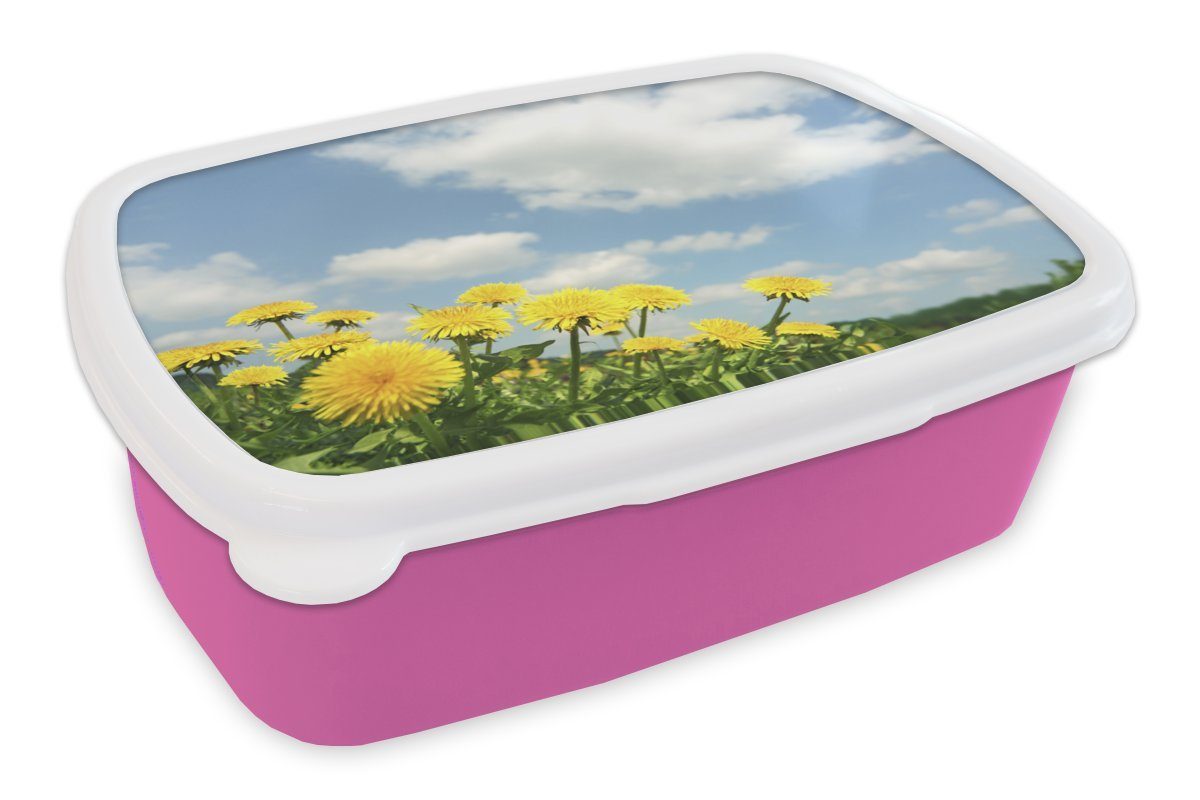 MuchoWow Lunchbox Wolken - Löwenzahn - Frühling, Kunststoff, (2-tlg), Brotbox für Erwachsene, Brotdose Kinder, Snackbox, Mädchen, Kunststoff rosa