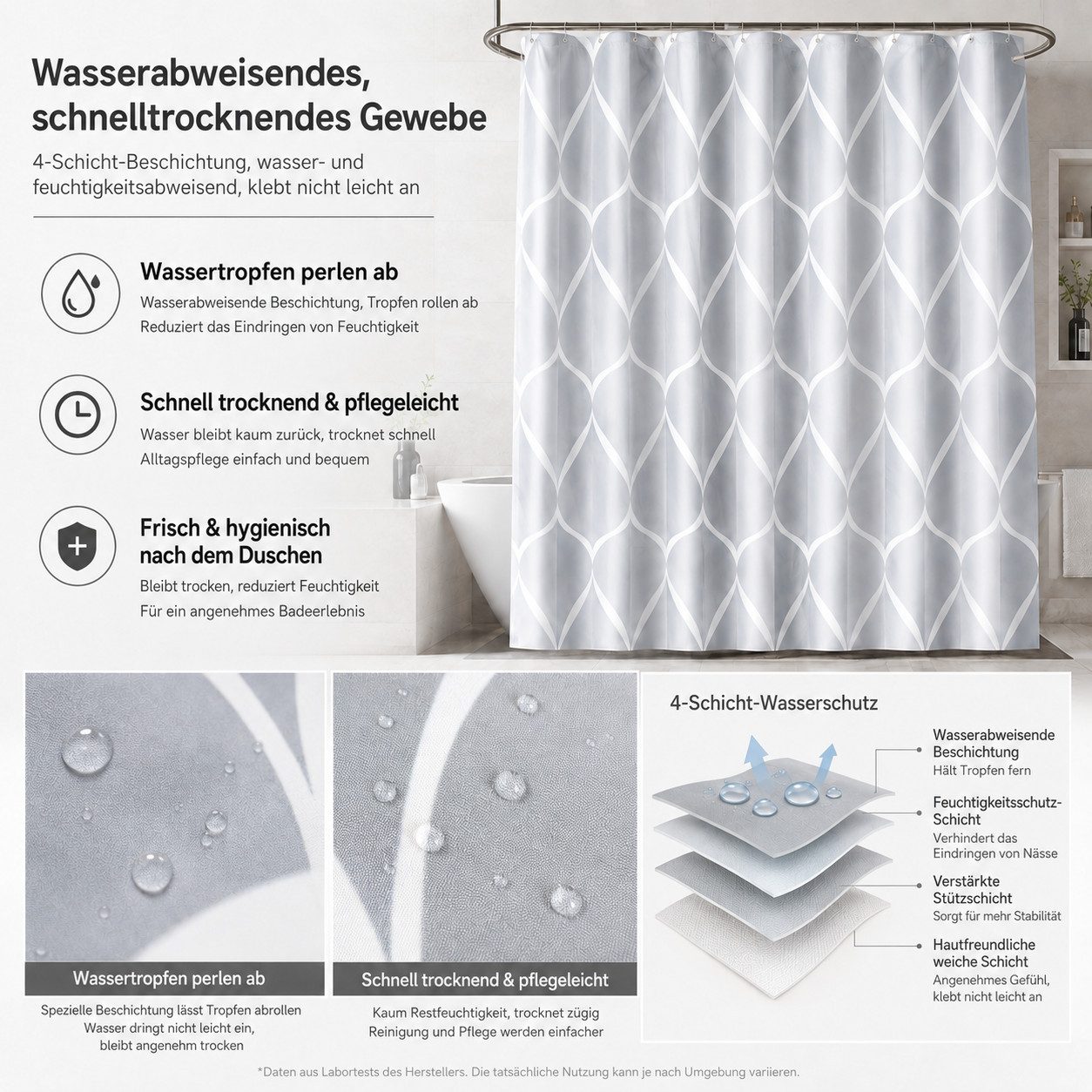 VEKROBOT Duschvorhang Grauer wasserdichter Duschvorhang schlicht, extra stark fürs Bad (Set, 1-tlg., Verdickter Polyester-Duschvorhang), Schlichter, extra stark – Bild 4 von 5