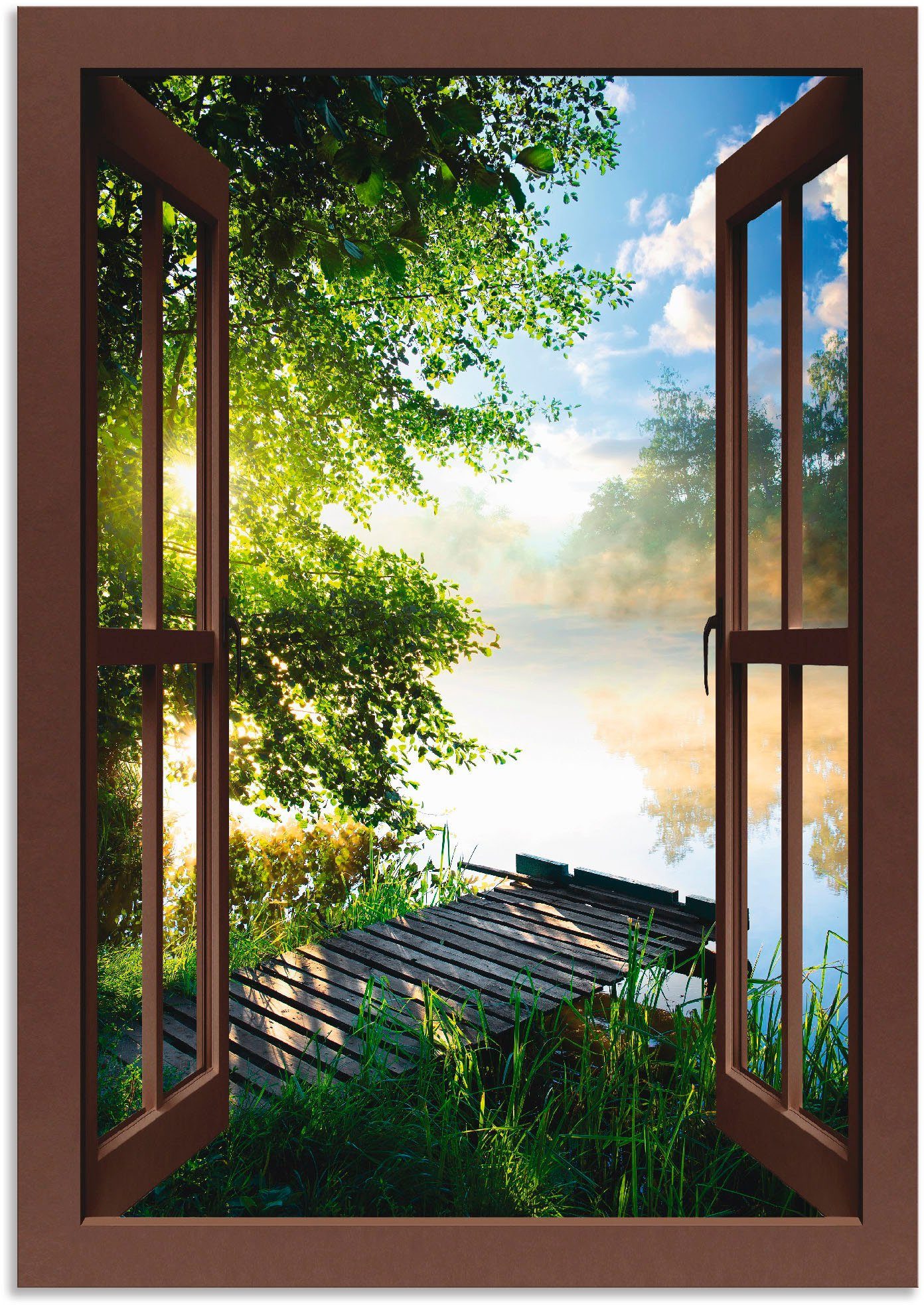 Artland Wandbild Fensterblick Angelsteg am Fluss, günstig online kaufen