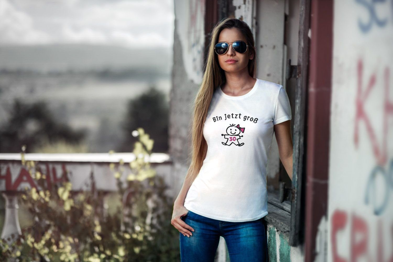 T- 30. Print-Shirt MoonWorks Shirt mit Frauen Spruch groß MoonWorks® für jetzt Geburtstag Damen Print Geschenk Geburtstag Ich Bin