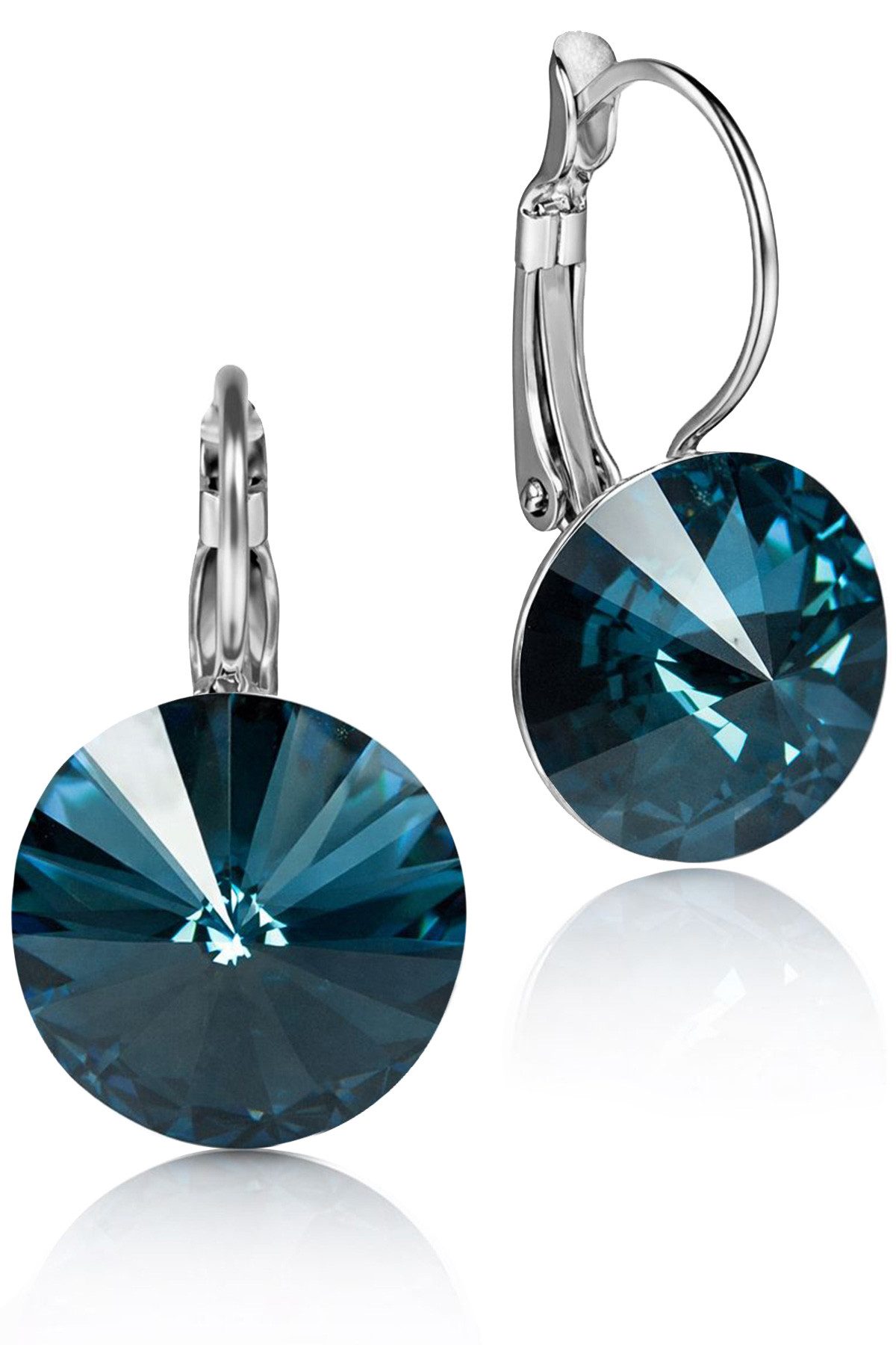 LUISIA® Paar Ohrhänger Silberne Ohrringe "Rivoli" mit 12 mm Kristallen von Swarovski® (2-tlg., inkl. Schmuckbox), Große Farbauswahl