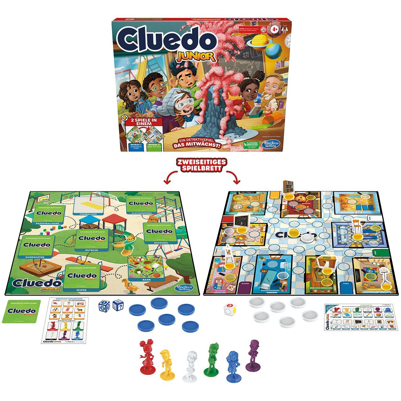 Hasbro Spiel Cluedo Junior, 2-in-1 Detekktivspiel, 2 Spielniveaus, 2 bis 6 Spieler