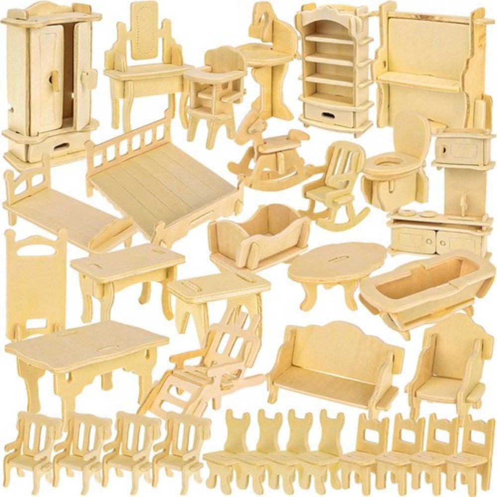 KRUZZEL Lernspielzeug Holzmöbel Puppen Kinder (Spar-Set, 38-St., kreativ interaktiv), fordert Feinmotorik