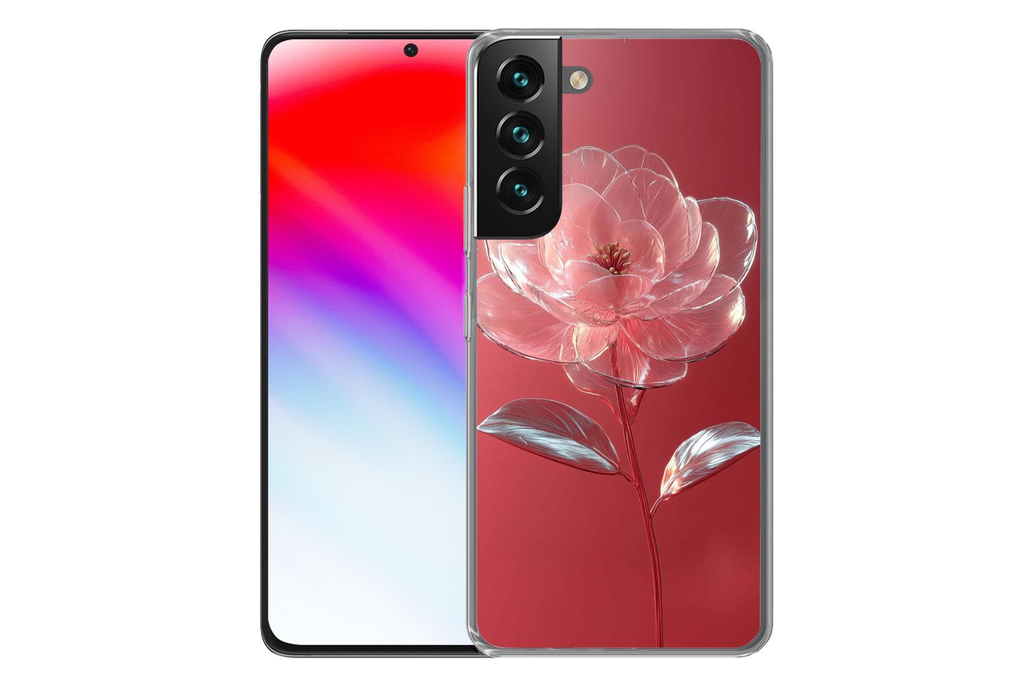MuchoWow Handyhülle für Samsung Galaxy S22 Plus Verziert - Blume - Rosa - Gläser, Phone Case, Silikon, Schutzhülle Dünn