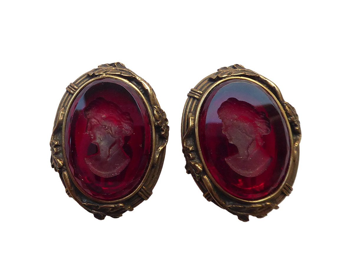 Paar Ohrclips Silena Clips rot elegante Abendohrringe Glas-Gemme
