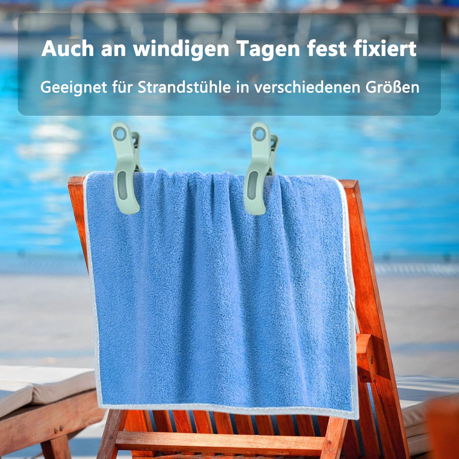 FOUORTUNATE-BEE Sturmwäscheklammern 8 Stück Große Handtuchklammern für Strandliegen, für Sonnenliegen Pool Stuhl Liege Bettwäsche Kleidung