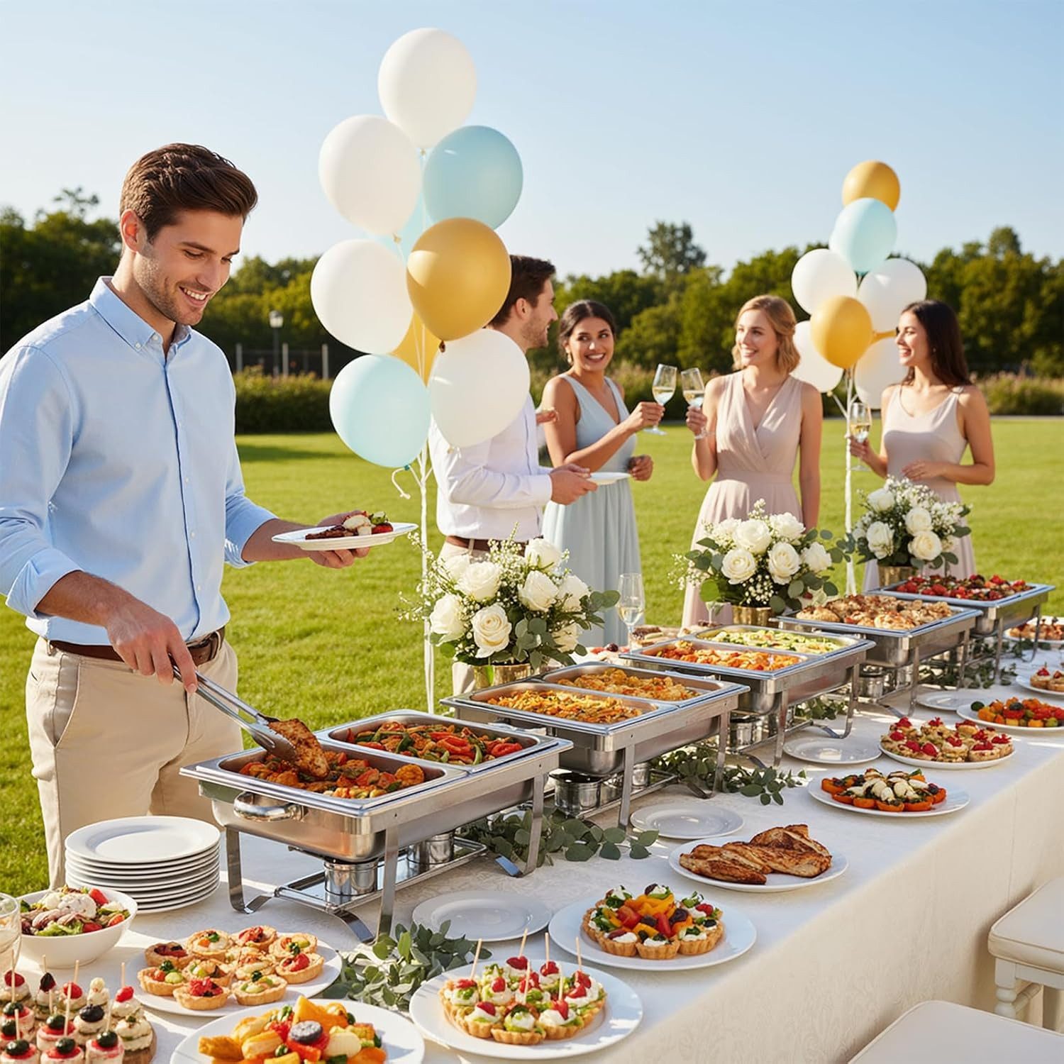 TLGREEN Speisenwärmer aus Edelstahl GN 1/1, Chafing Dish Behälter 9L, (Faltbarer Warmhaltebehälter für Buffet, 1-tlg., Verstärkte Basis & Lebensmittelechter Edelstahl), Für Catering, Hochzeit, Weihnachtsfeier, Camping & Büroparty