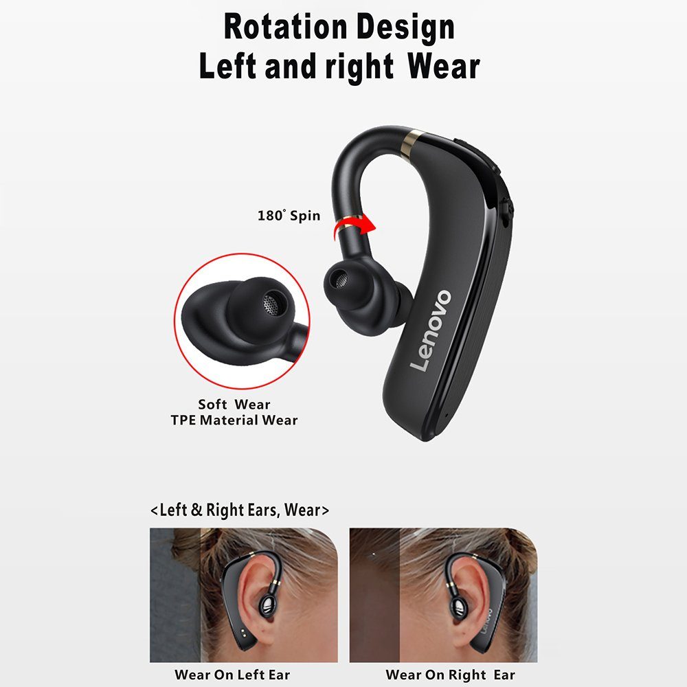 Wireless HX106 bis St., Bluetooth-Kopfhörer zu mit Schwarz) Akkulaufzeit (Bluetooth Touch-Steuerung 20 Lenovo Headset, Mikrofon mit - 5.0,
