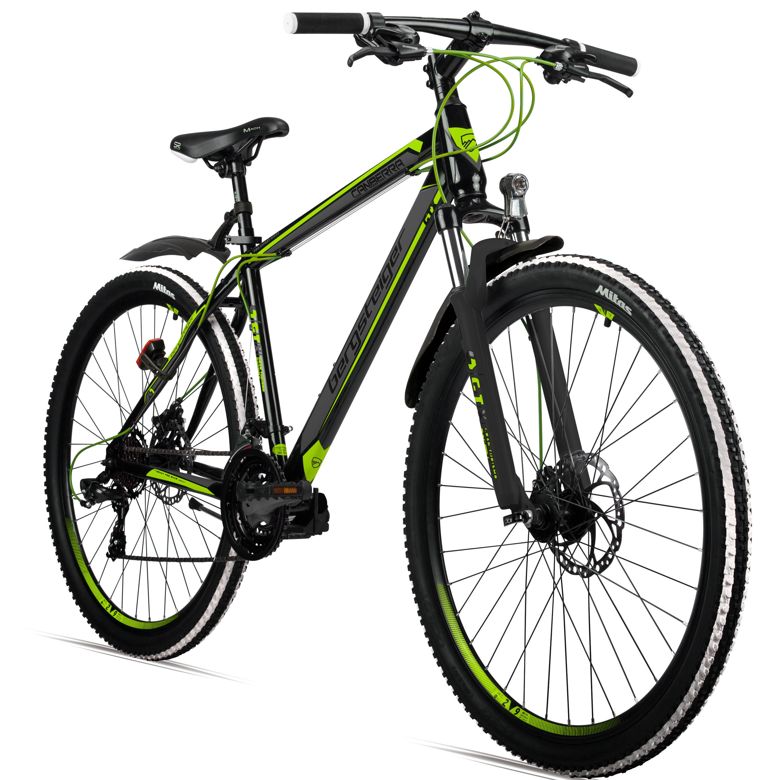 bergsteiger Mountainbike Canberra 26, 29 Zoll Mountainbike, geeignet ab 160 cm, Damen, Herren, 21 Gang Shimano Tourney RD-TY300 Schaltwerk, Kettenschaltung, Scheibenbremsen