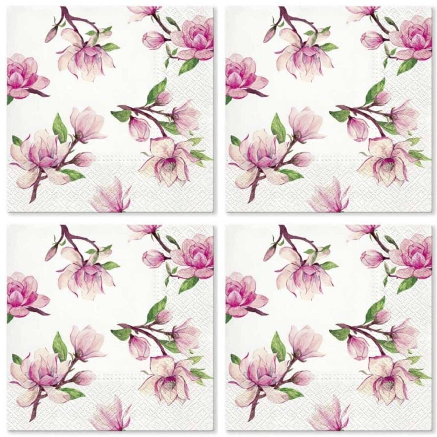Tete a Tete Papierserviette 20 Servietten Magnolien /Blumen/Frühling/Ostern 33x33cm