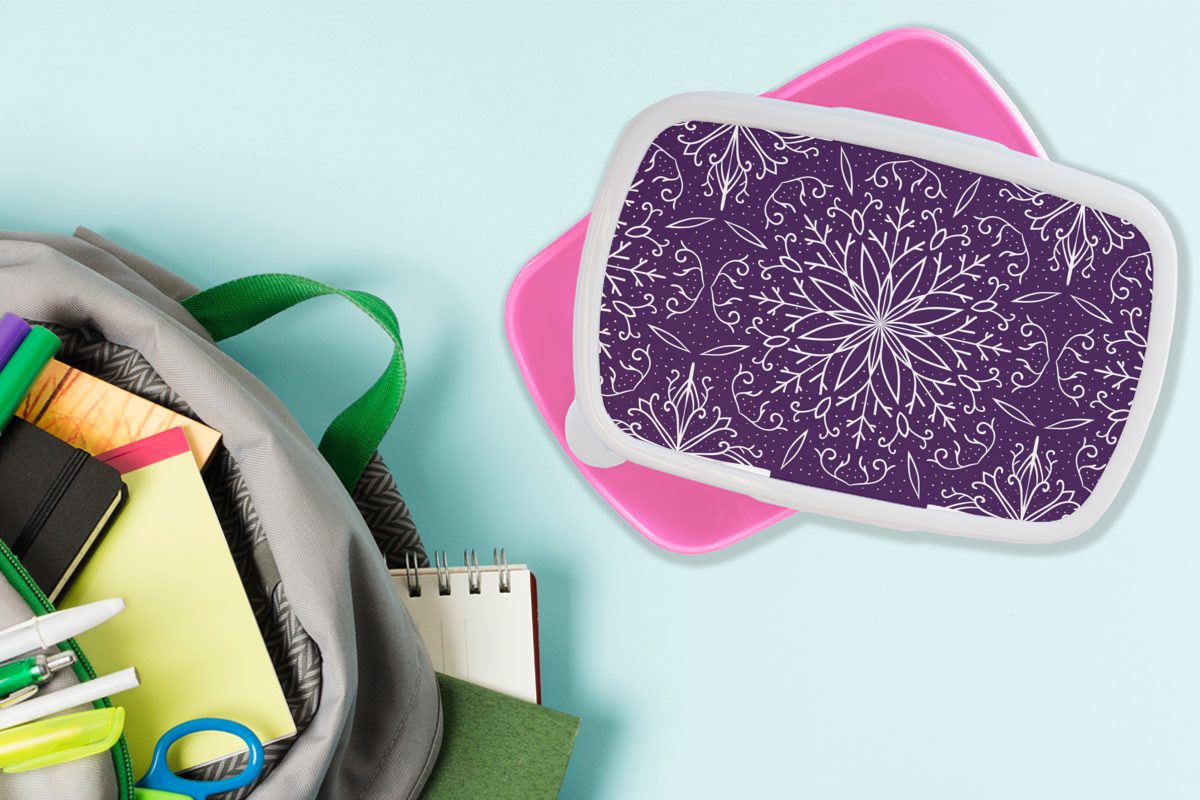 Kinder, - MuchoWow (2-tlg), Snackbox, Muster für rosa Brotdose Erwachsene, Weihnachten Kunststoff Lunchbox - Kunststoff, Schnee, Brotbox Mädchen,