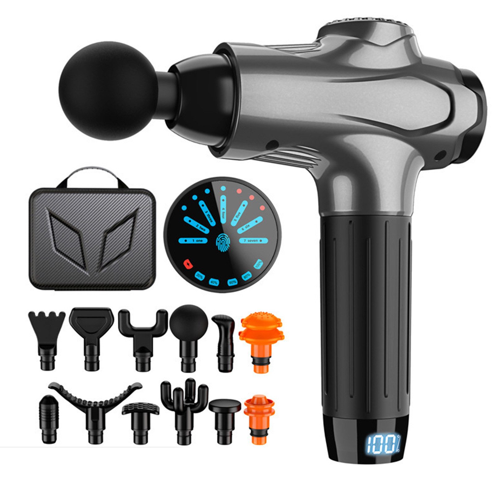 MOPUEA Massagepistole Handgehaltenes Massagepistole 7 Geschwindigkeiten Mit 12 Massageköpfe, Massagepistole / Faszien Massagegerät zur Muskelentspannung, Massagepistole mit 12 Köpfen, 7 Stufen, LCD Display, Akku, 12 Köpfe, 7 Stufen, LCD, 2500mAh Akku, leise, 4h Laufzeit