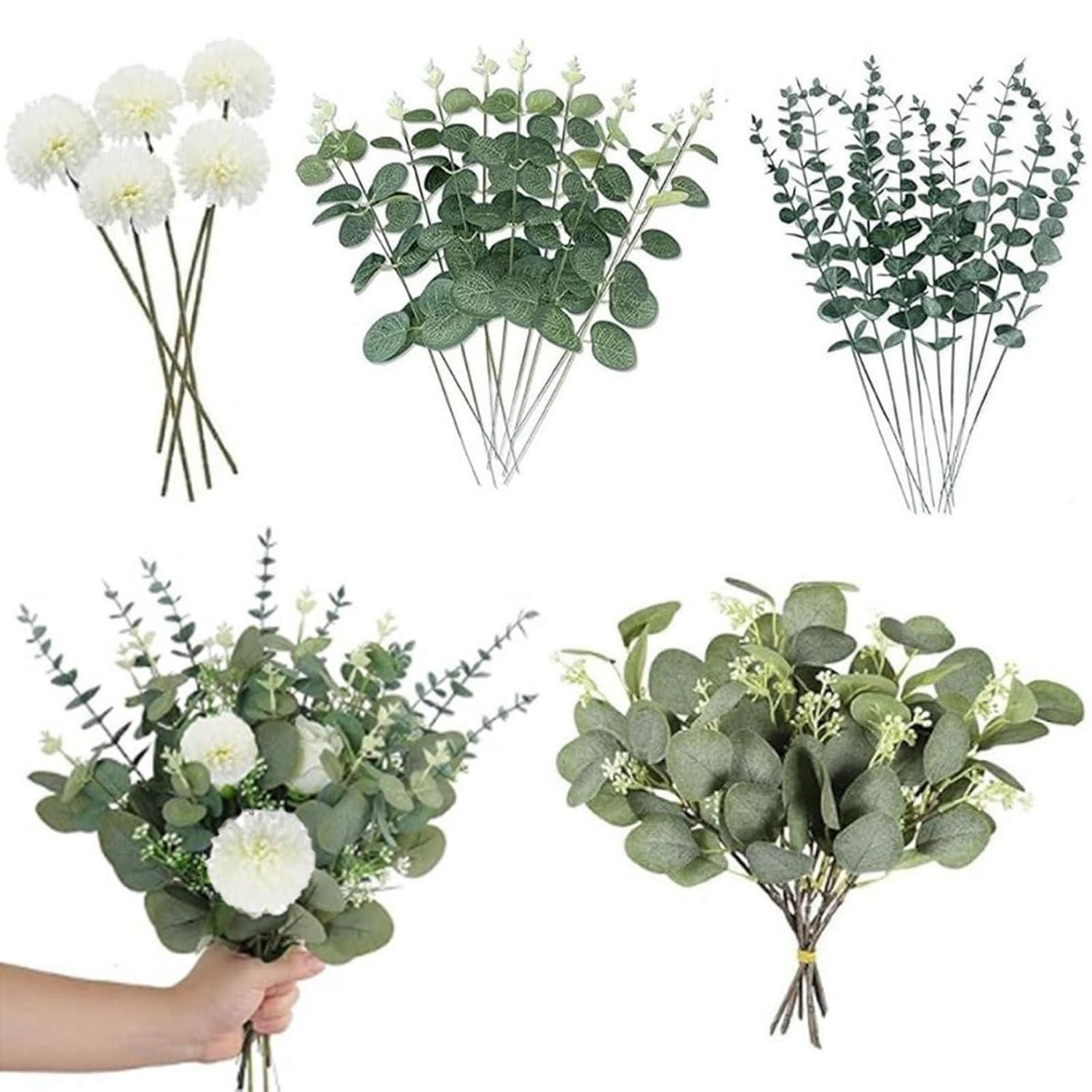 Kunstzweig Künstliche Eukalyptus/Hortensien Zweige 30er Set, LuxusKollektion, Höhe 34 cm