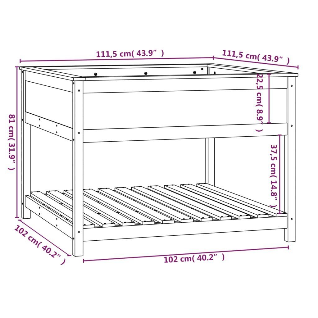 vidaXL Blumentopf Pflanzkübel Kiefernholz St) mit (1 Ablage 111,5x111,5x81 Honigbraun cm