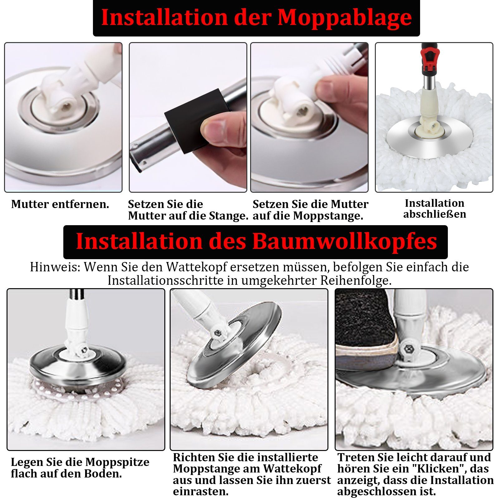 Clanmacy Wischmopp Bodenwischer Komplett Set Wischmop Turbo Mit Mikrofasermatte 3 Spin